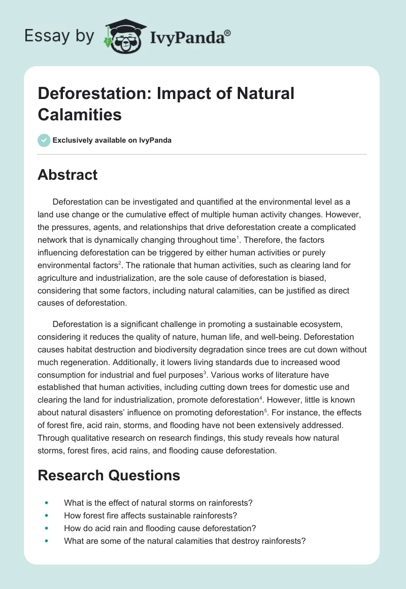 Deforestation: Impact of Natural Calamities. Page 1