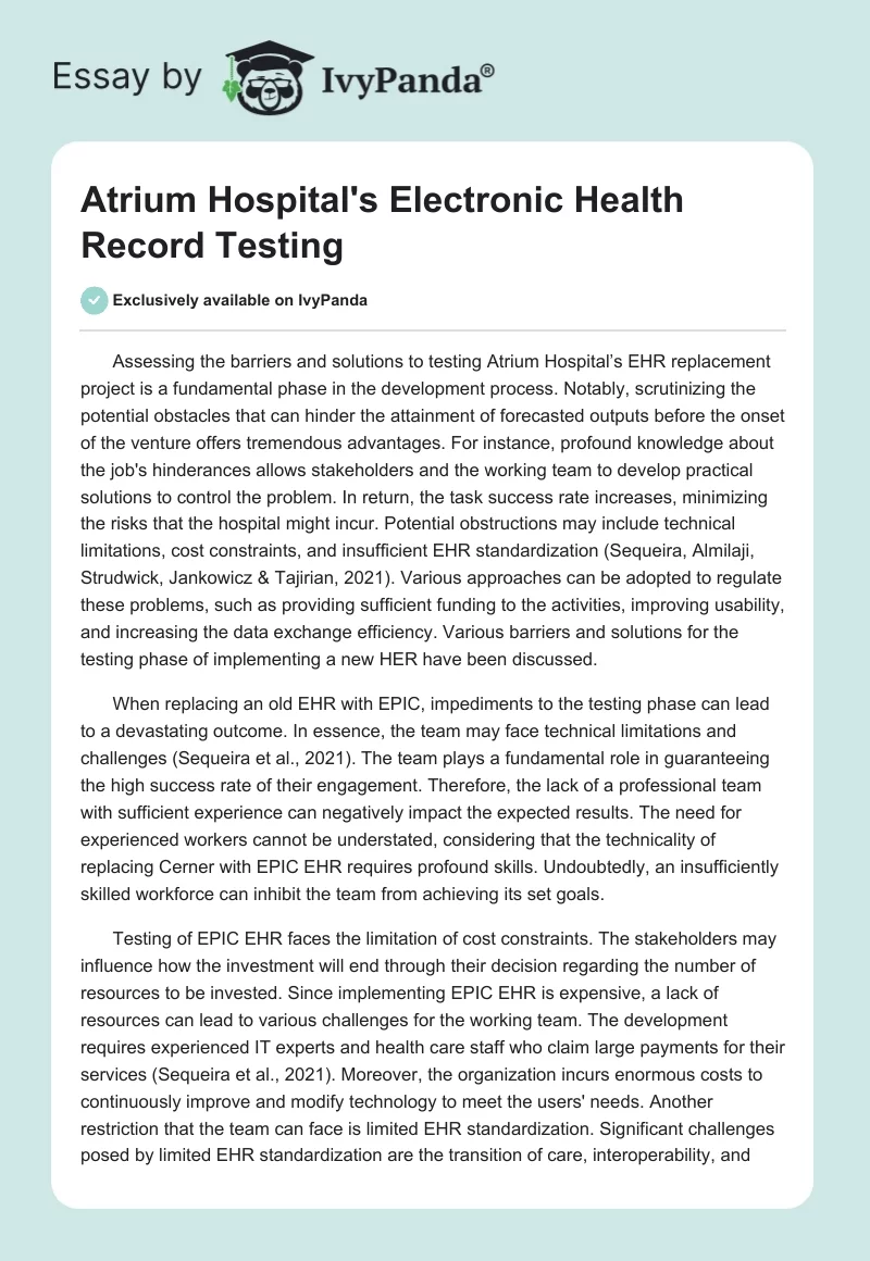 Atrium Hospital's Electronic Health Record Testing. Page 1