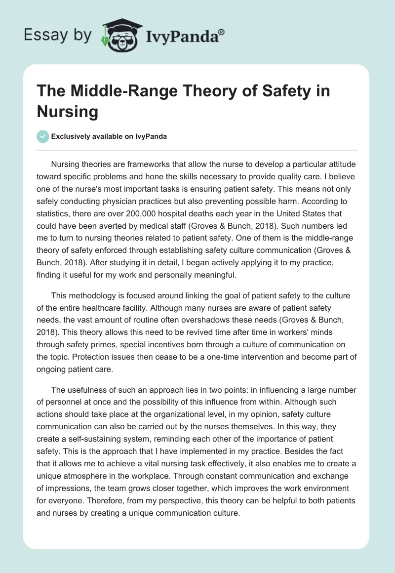 The Middle‐Range Theory of Safety in Nursing. Page 1
