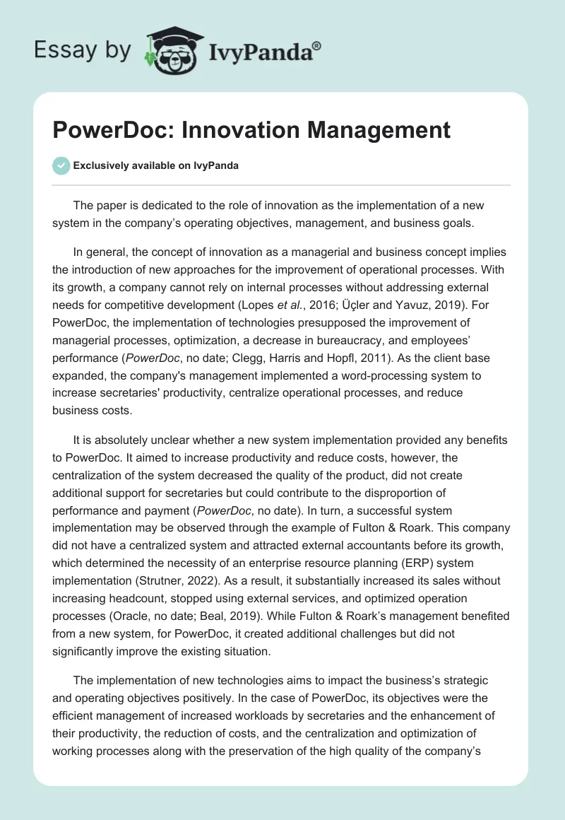 PowerDoc: Innovation Management. Page 1