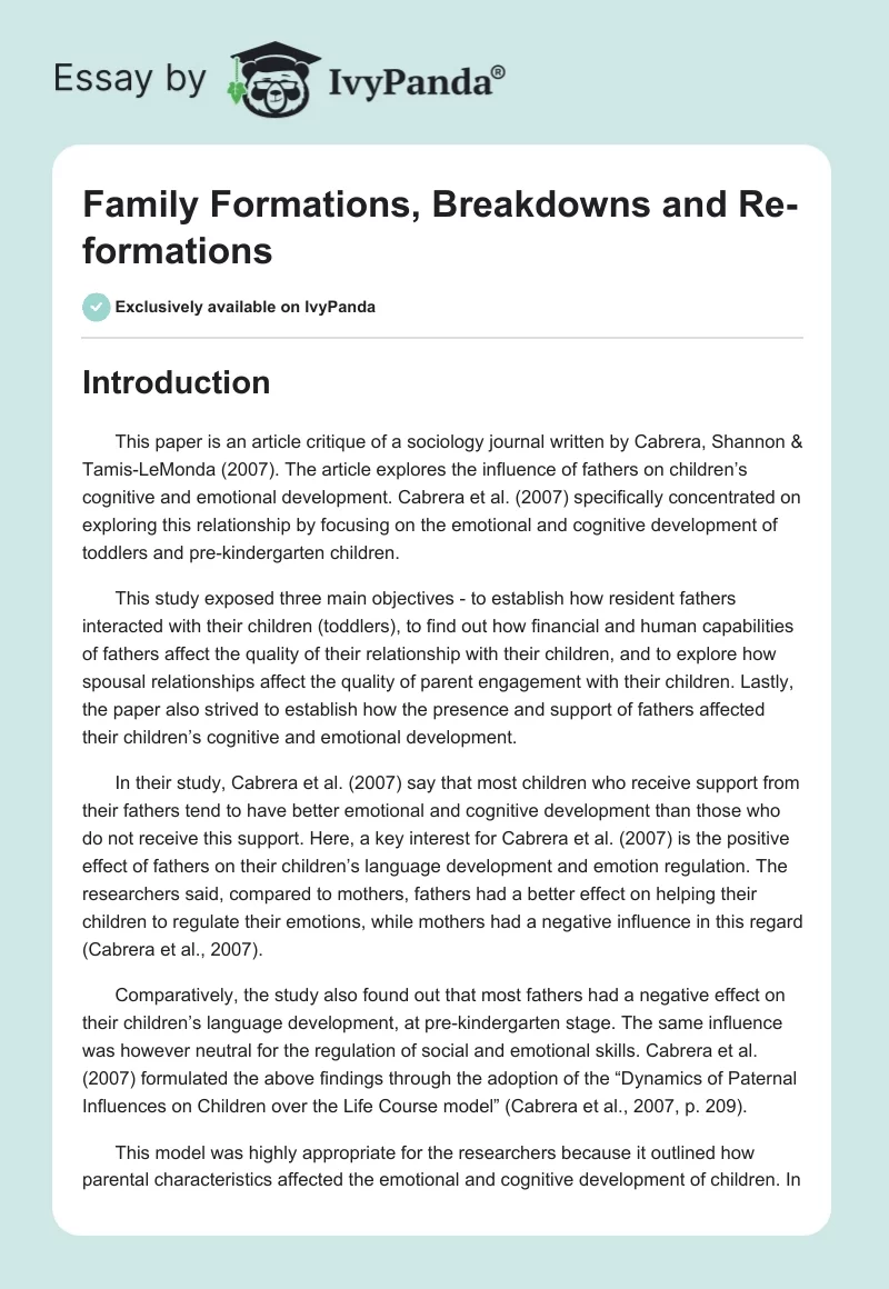 Family Formations, Breakdowns and Re-formations. Page 1