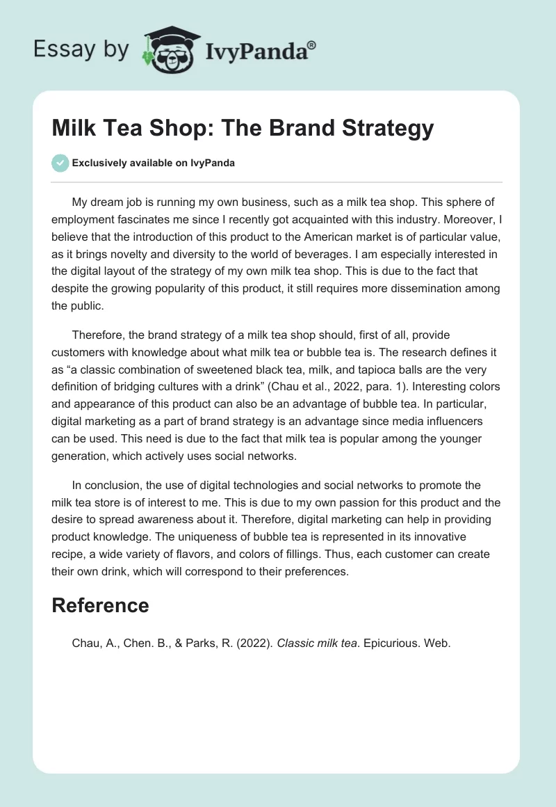 Milk Tea Shop: The Brand Strategy. Page 1
