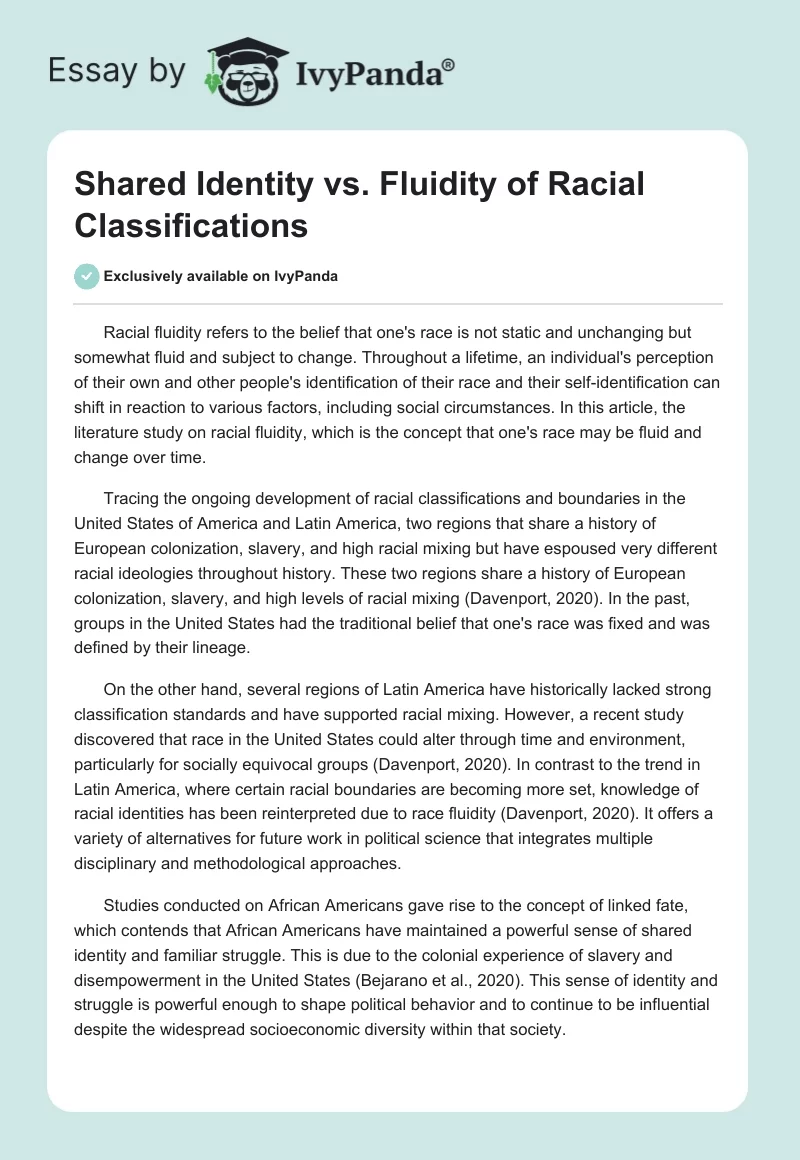 Shared Identity vs. Fluidity of Racial Classifications. Page 1