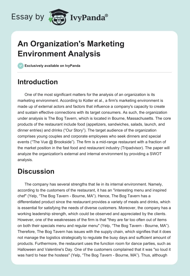 An Organization's Marketing Environment Analysis. Page 1