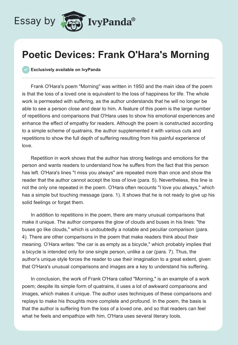 Poetic Devices: Frank O'Hara's "Morning". Page 1