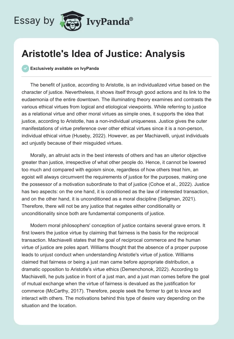 Aristotle's Idea of Justice: Analysis. Page 1