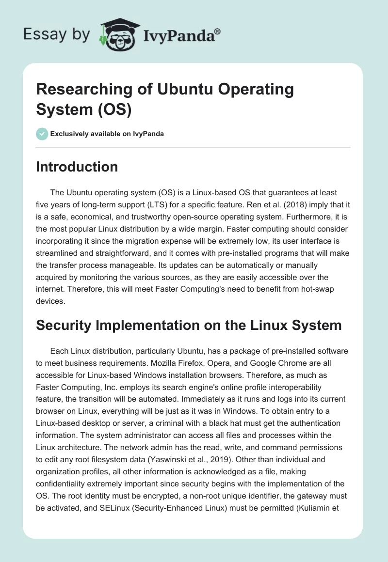 Researching of Ubuntu Operating System (OS). Page 1