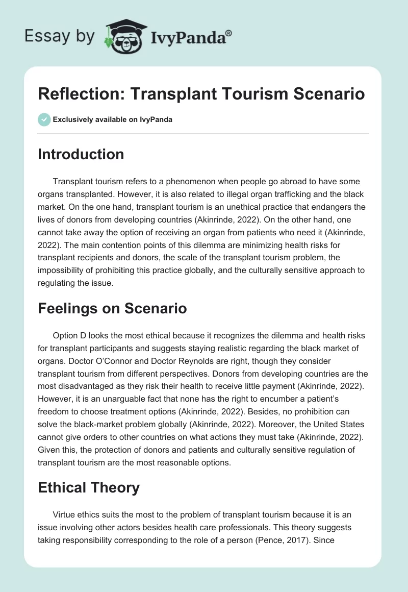 Reflection: Transplant Tourism Scenario. Page 1
