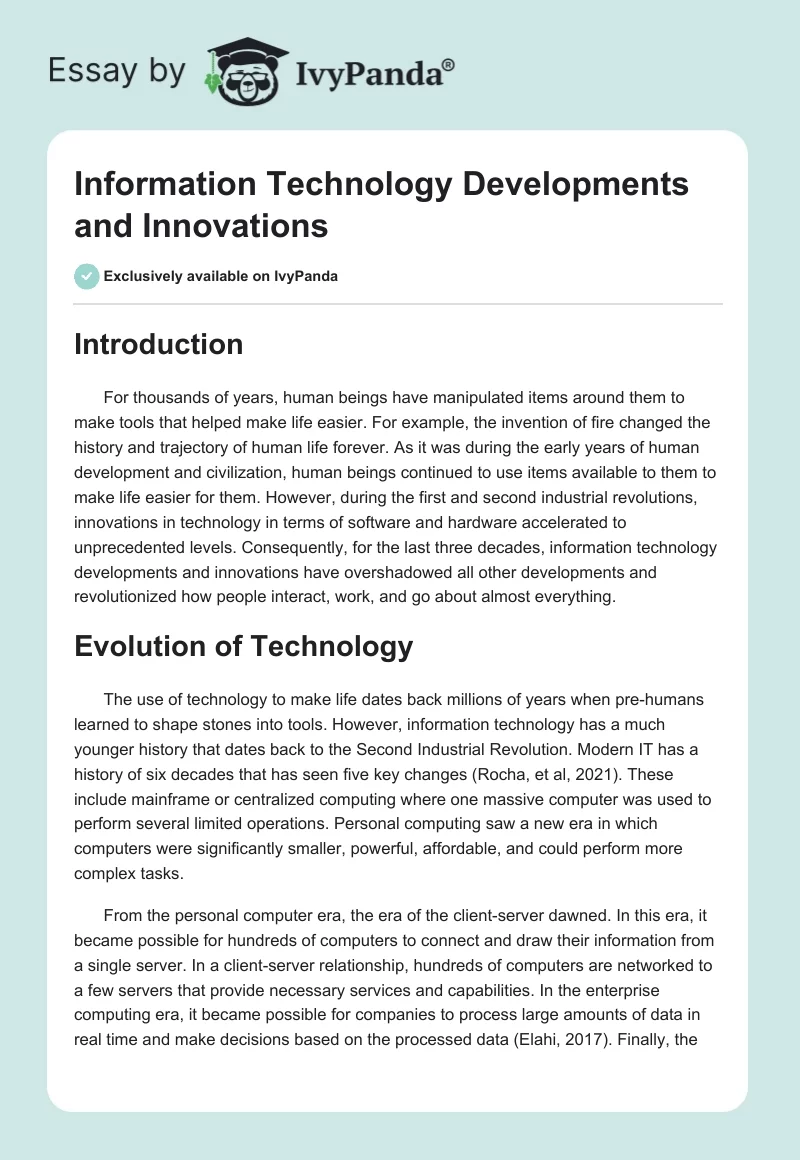Information Technology Developments and Innovations. Page 1