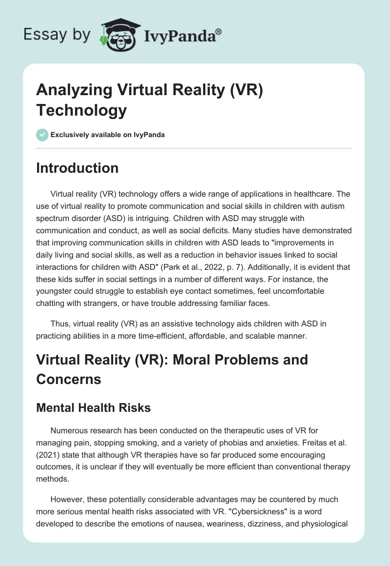 Analyzing Virtual Reality (VR) Technology. Page 1