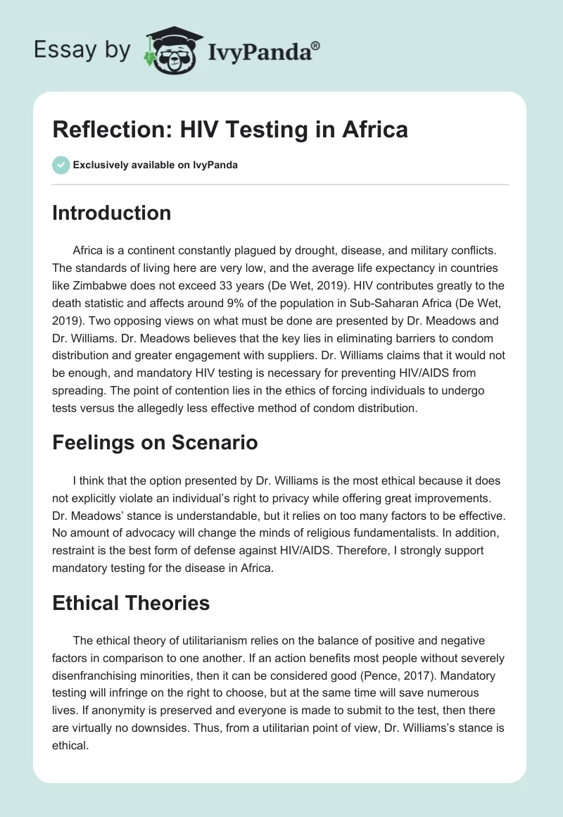 Reflection: HIV Testing in Africa. Page 1