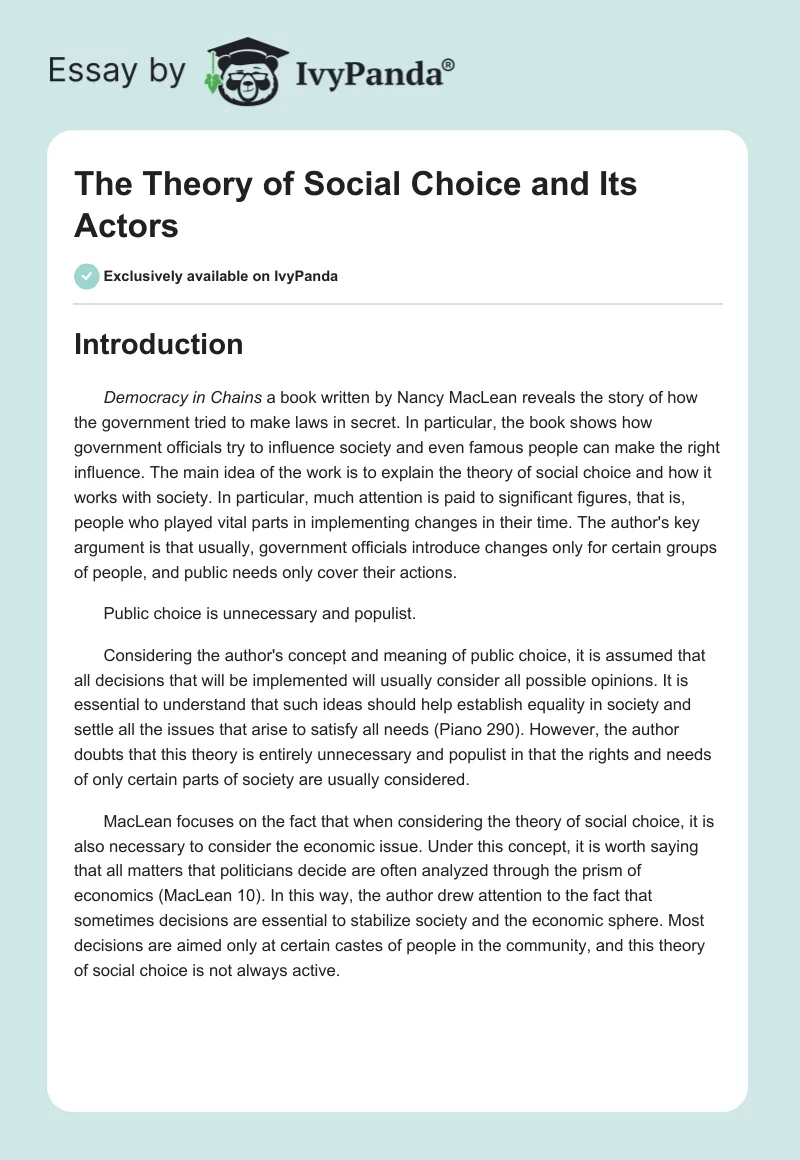 The Theory of Social Choice and Its Actors. Page 1