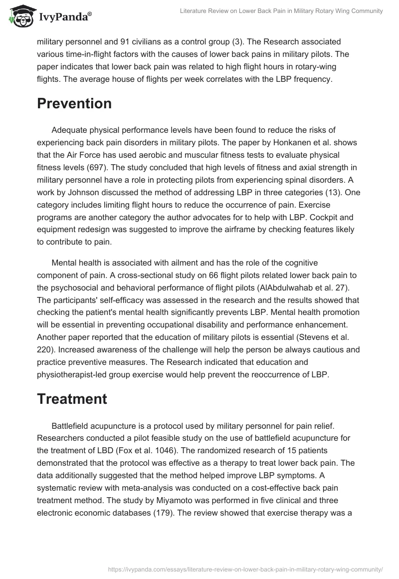 Literature Review on Lower Back Pain in Military Rotary Wing Community. Page 3