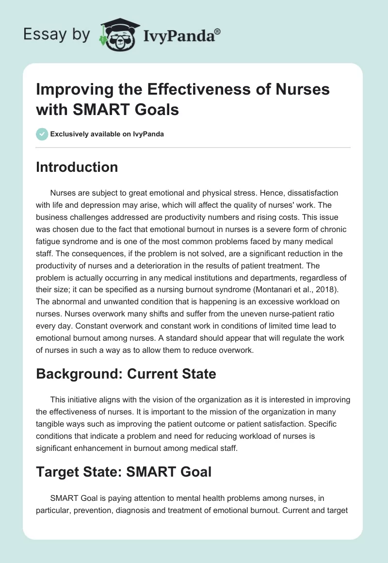 Improving the Effectiveness of Nurses with SMART Goals. Page 1