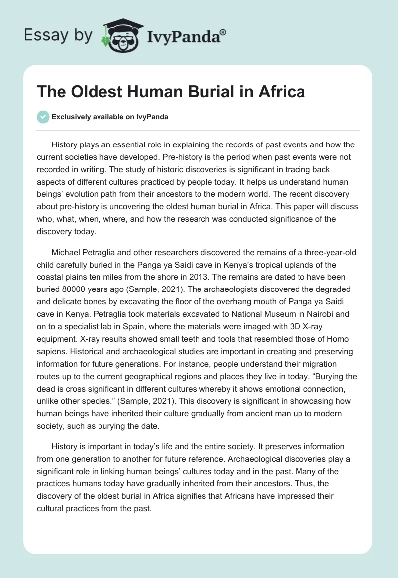 The Oldest Human Burial in Africa. Page 1