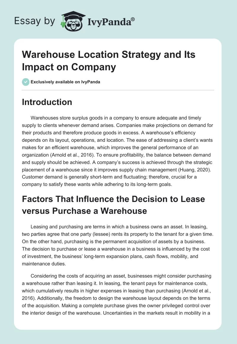 Warehouse Location Strategy and Its Impact on Company. Page 1