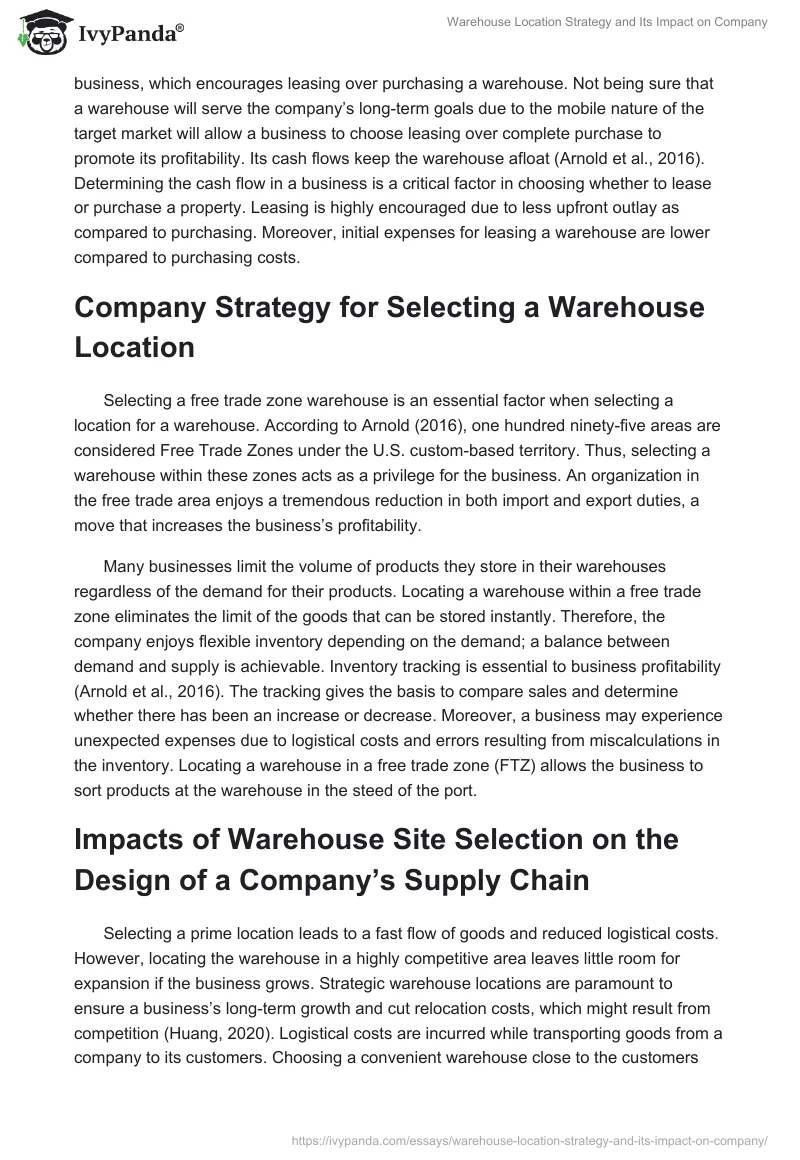Warehouse Location Strategy and Its Impact on Company. Page 2