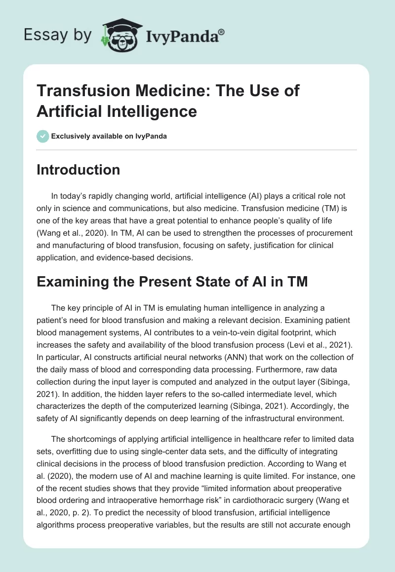 Transfusion Medicine: The Use of Artificial Intelligence. Page 1