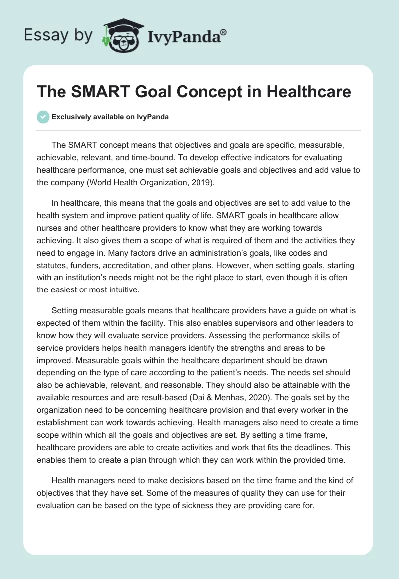 The SMART Goal Concept in Healthcare. Page 1