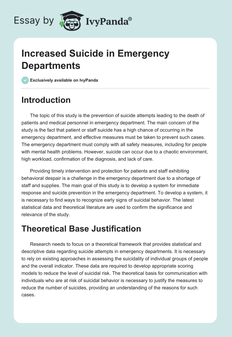 Increased Suicide in Emergency Departments. Page 1