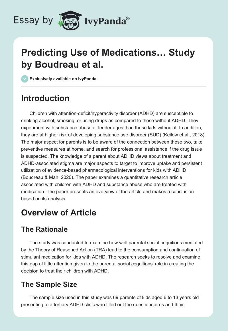 "Predicting Use of Medications…" Study by Boudreau et al.. Page 1