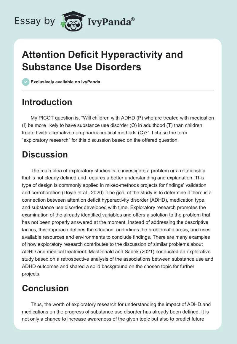 Attention Deficit Hyperactivity and Substance Use Disorders. Page 1