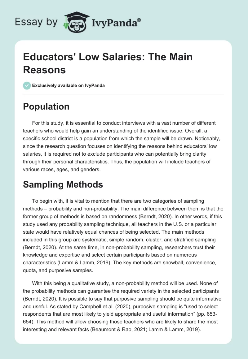 Educators' Low Salaries: The Main Reasons. Page 1