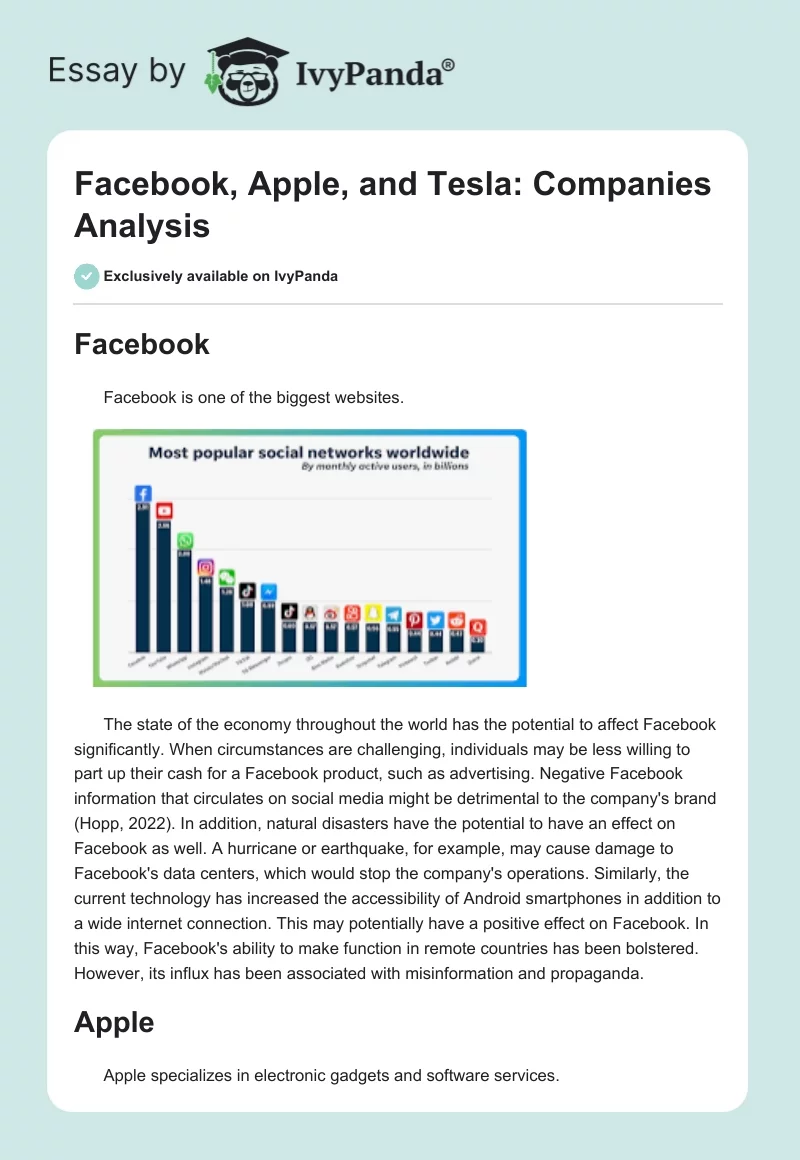 Facebook, Apple, and Tesla: Companies Analysis. Page 1