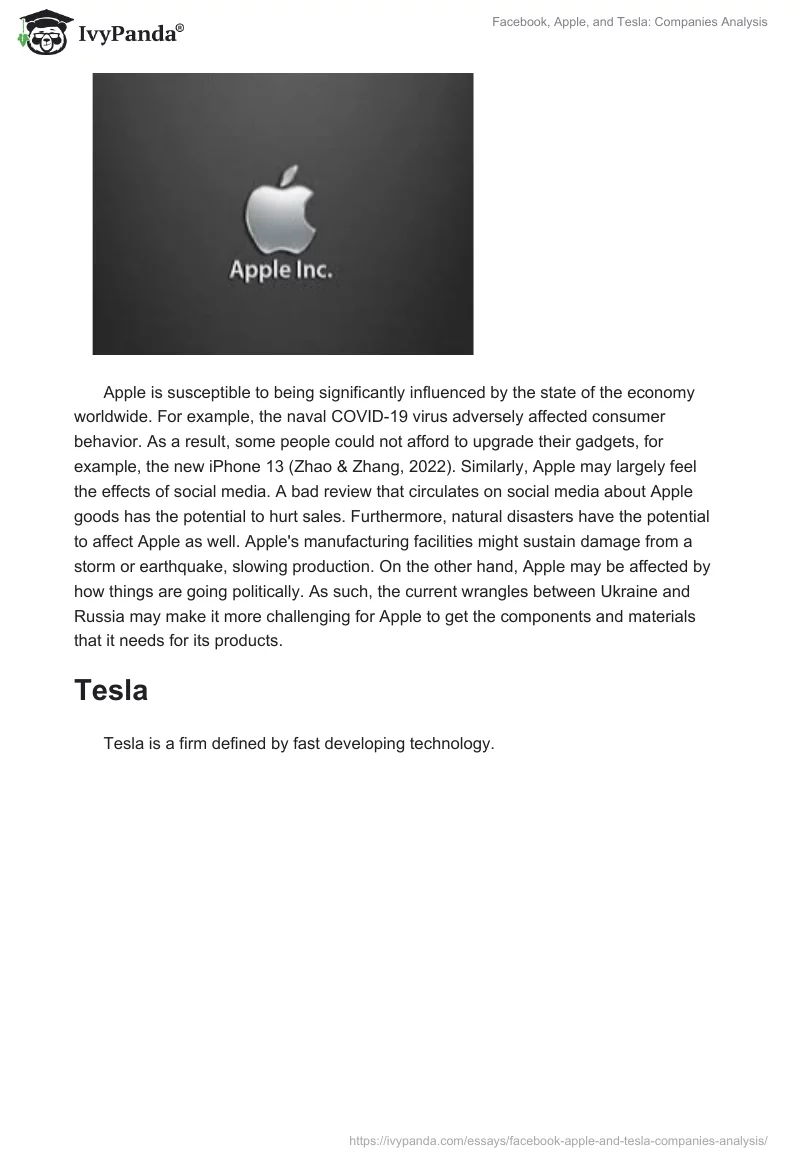 Facebook, Apple, and Tesla: Companies Analysis. Page 2
