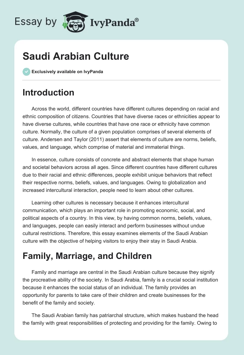 Saudi Arabian Culture. Page 1