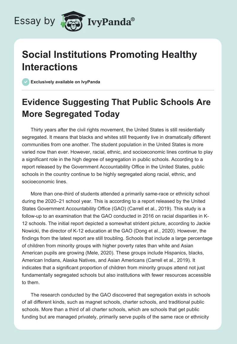 Social Institutions Promoting Healthy Interactions. Page 1