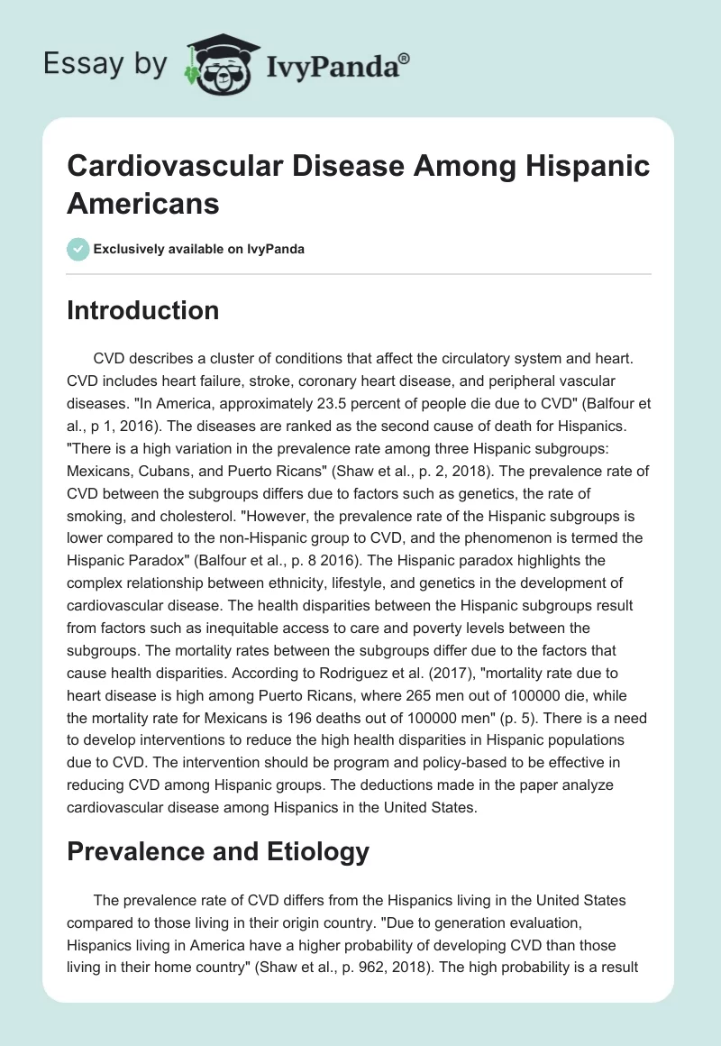 Cardiovascular Disease Among Hispanic Americans. Page 1