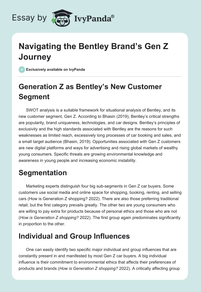 Navigating the Bentley Brand’s Gen Z Journey. Page 1