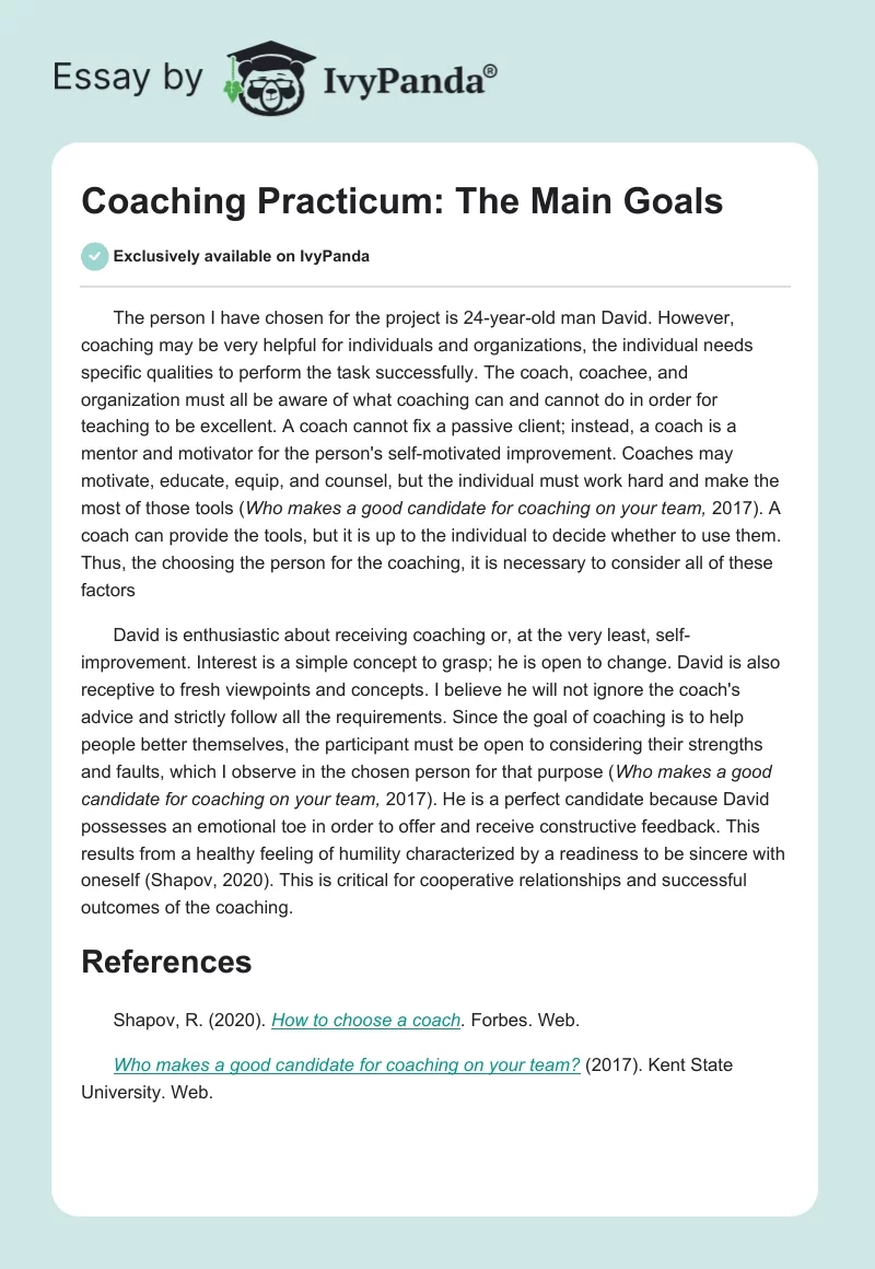 Coaching Practicum: The Main Goals. Page 1