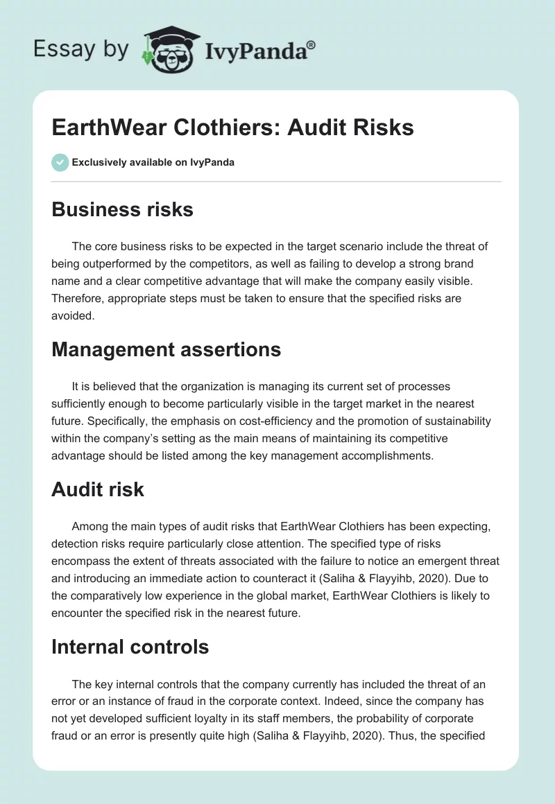 EarthWear Clothiers: Audit Risks. Page 1