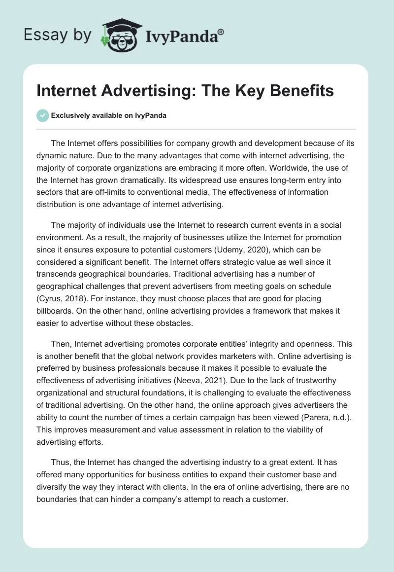Internet Advertising: The Key Benefits. Page 1