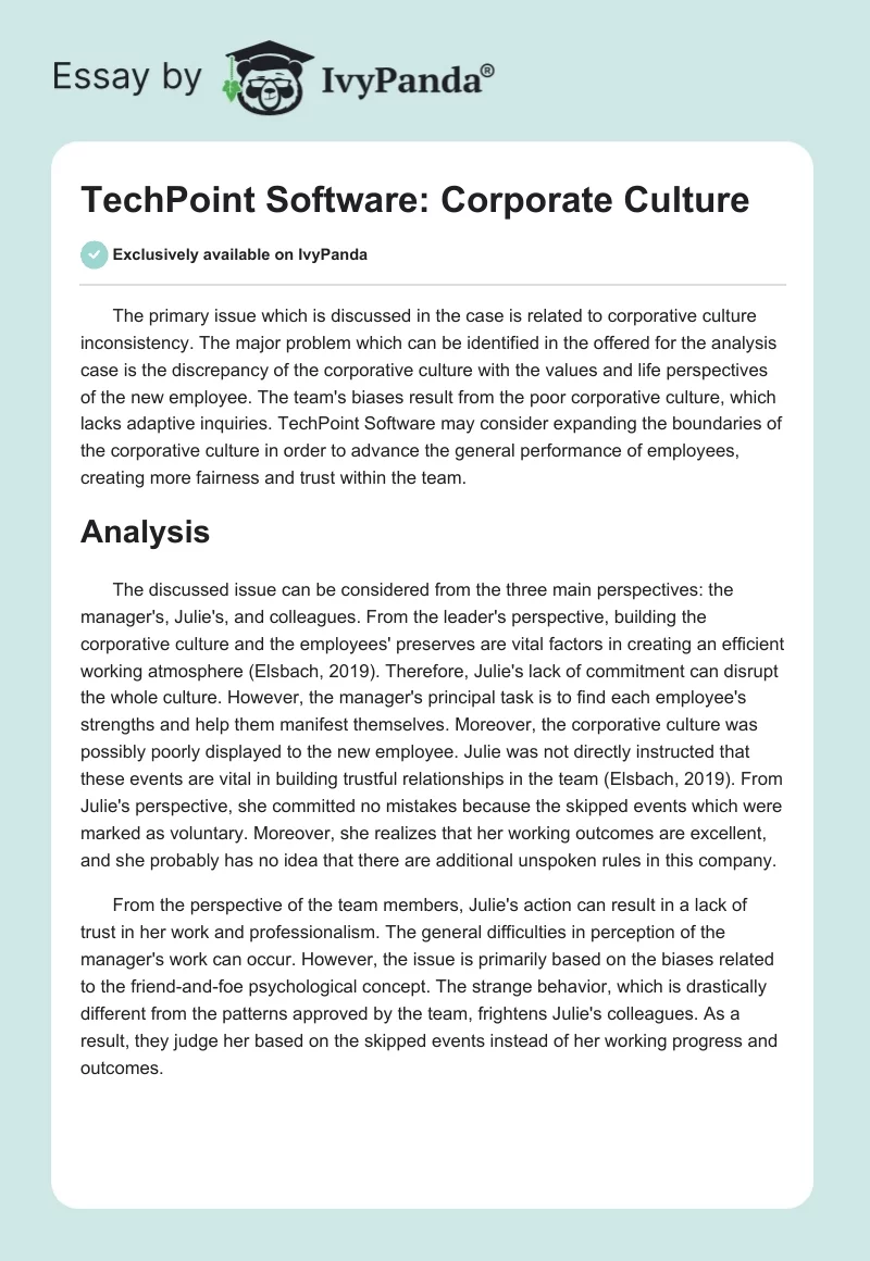 TechPoint Software: Corporate Culture. Page 1