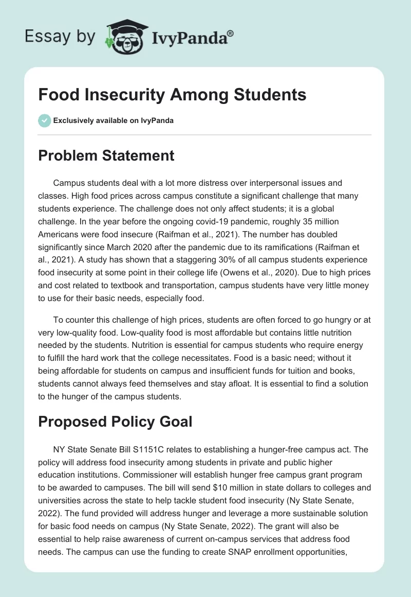 Food Insecurity Among Students. Page 1