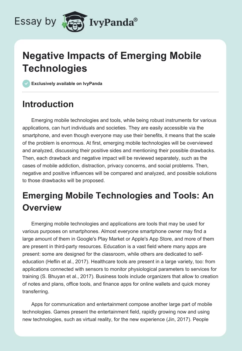 Negative Impacts of Emerging Mobile Technologies. Page 1