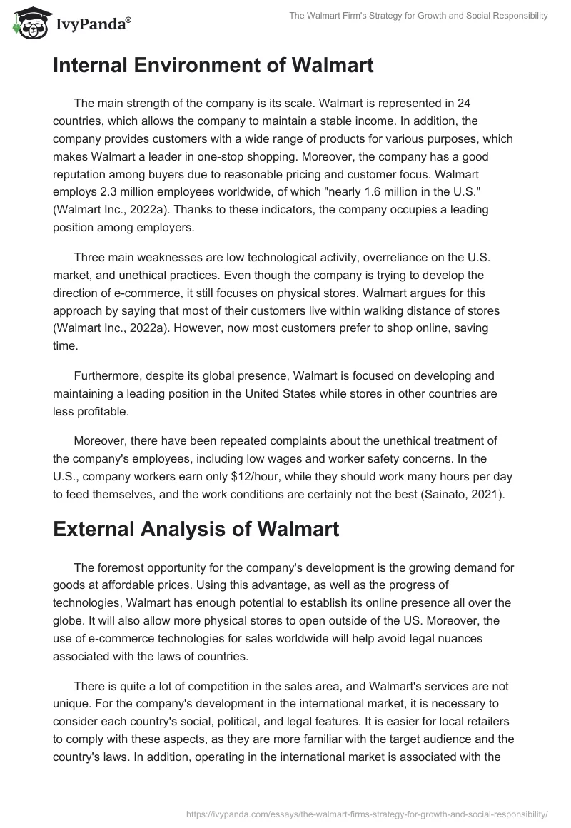 The Walmart Firm's Strategy for Growth and Social Responsibility. Page 2