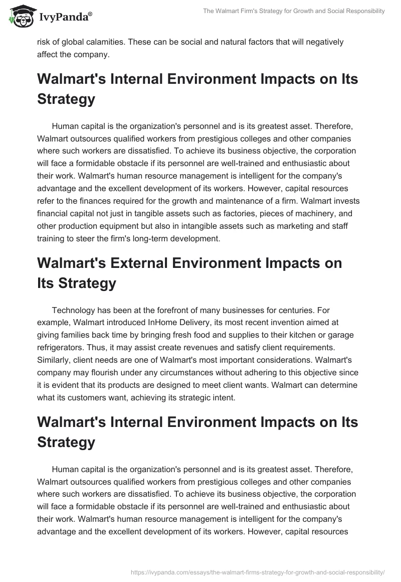 The Walmart Firm's Strategy for Growth and Social Responsibility. Page 3