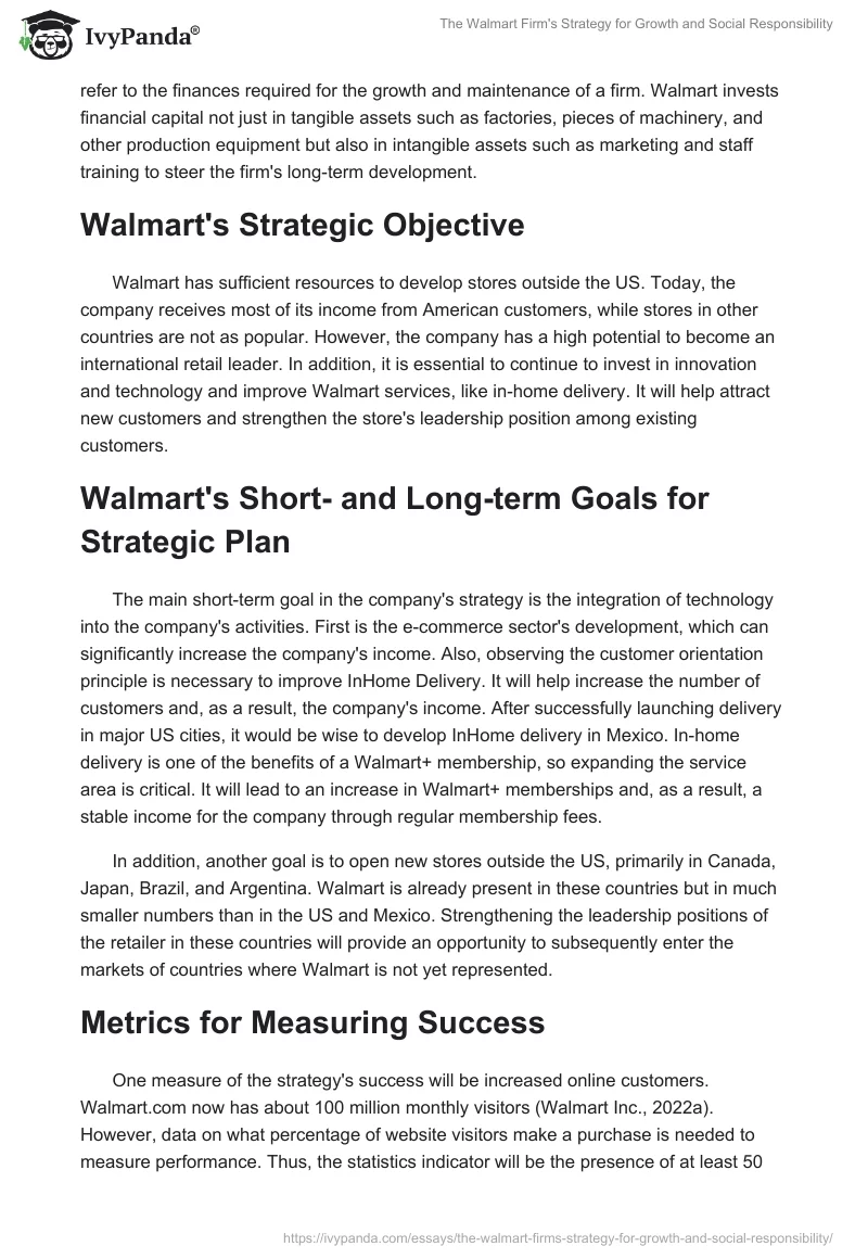 The Walmart Firm's Strategy for Growth and Social Responsibility. Page 4