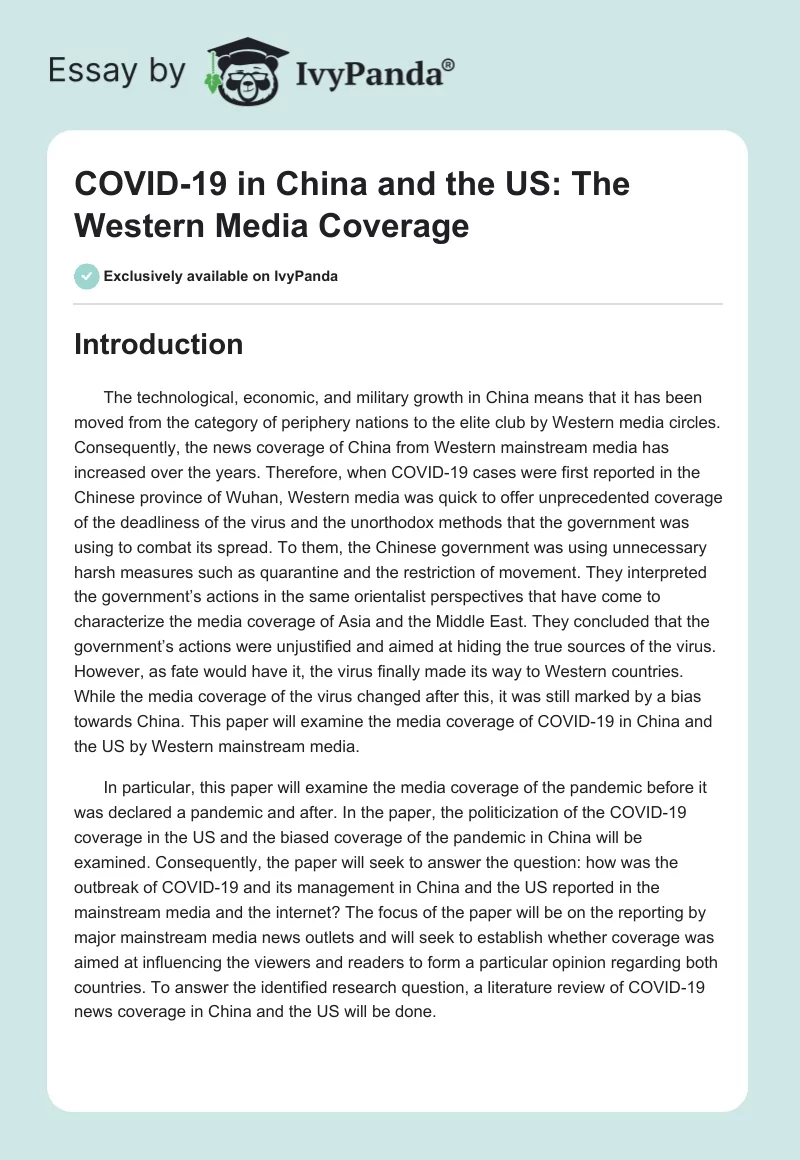 COVID-19 in China and the US: The Western Media Coverage. Page 1