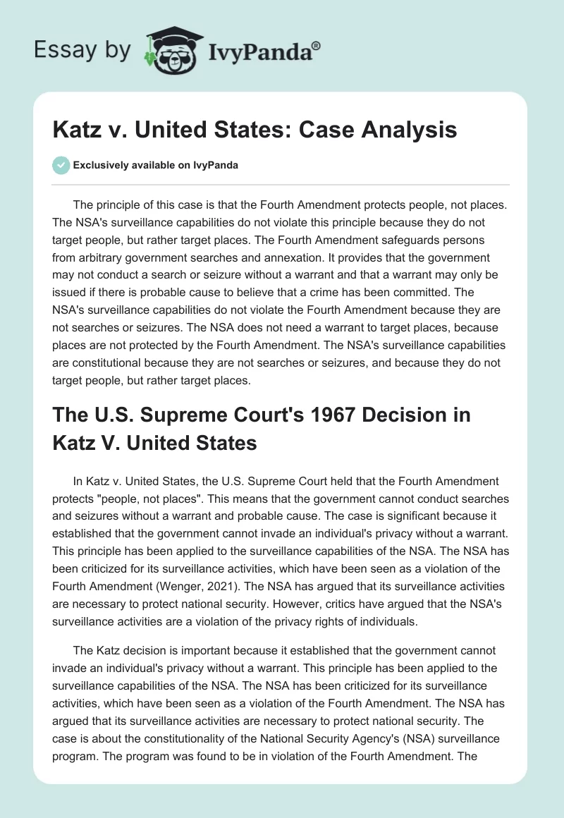 Katz v. United States: Case Analysis. Page 1