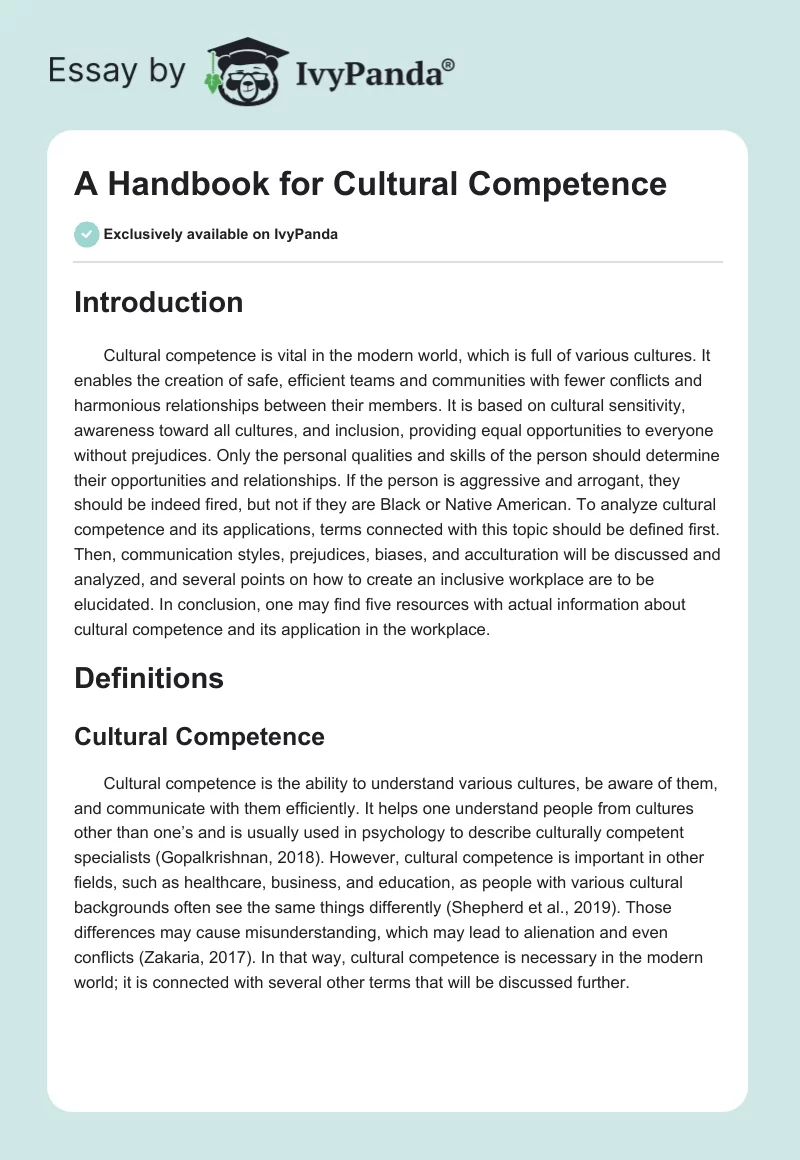 A Handbook for Cultural Competence. Page 1