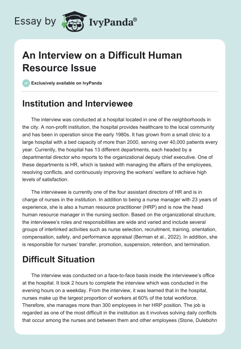 An Interview on a Difficult Human Resource Issue. Page 1