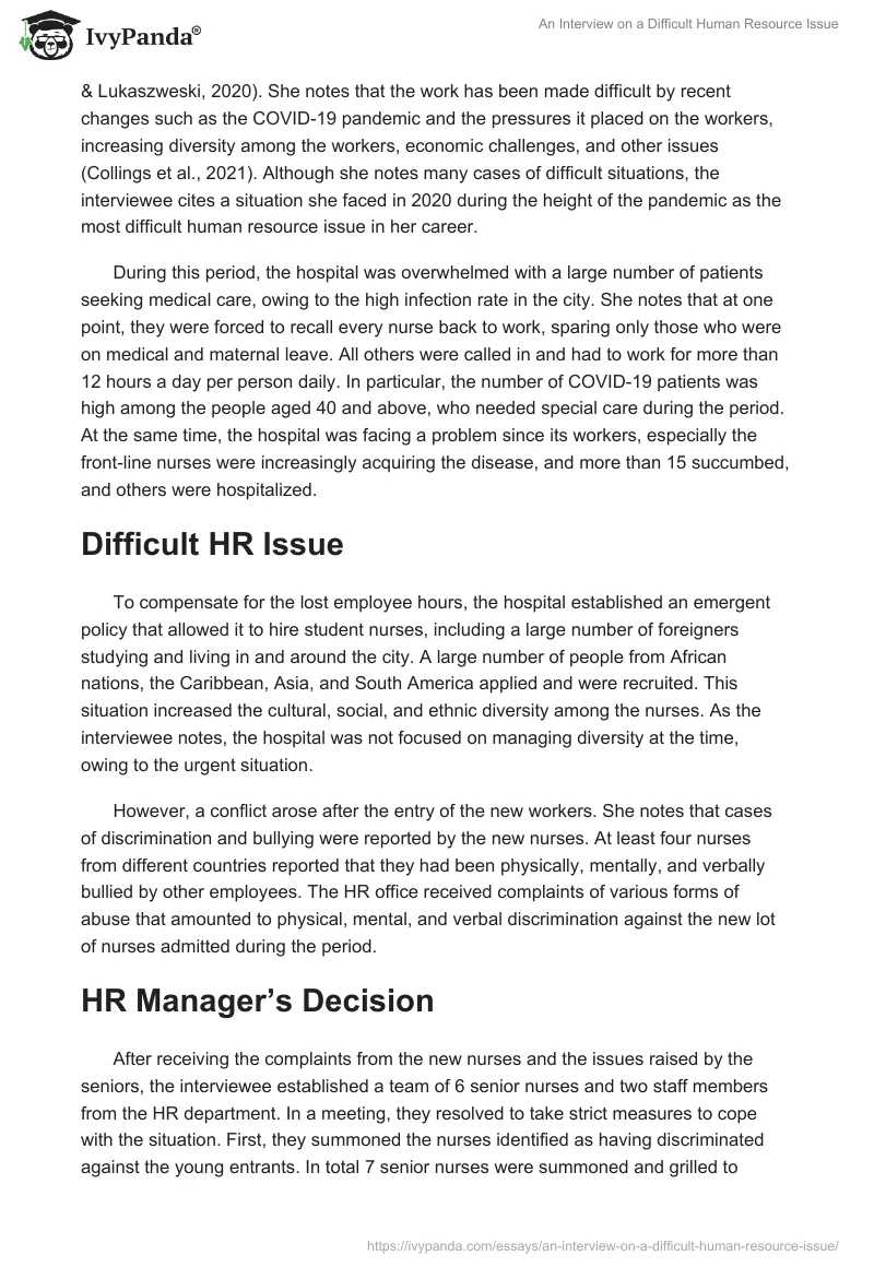 An Interview on a Difficult Human Resource Issue. Page 2