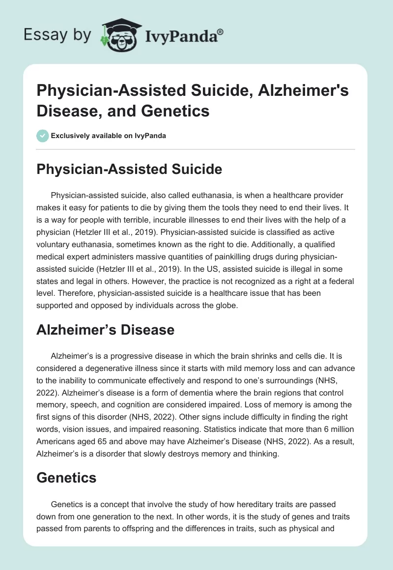 Physician-Assisted Suicide, Alzheimer's Disease, and Genetics. Page 1