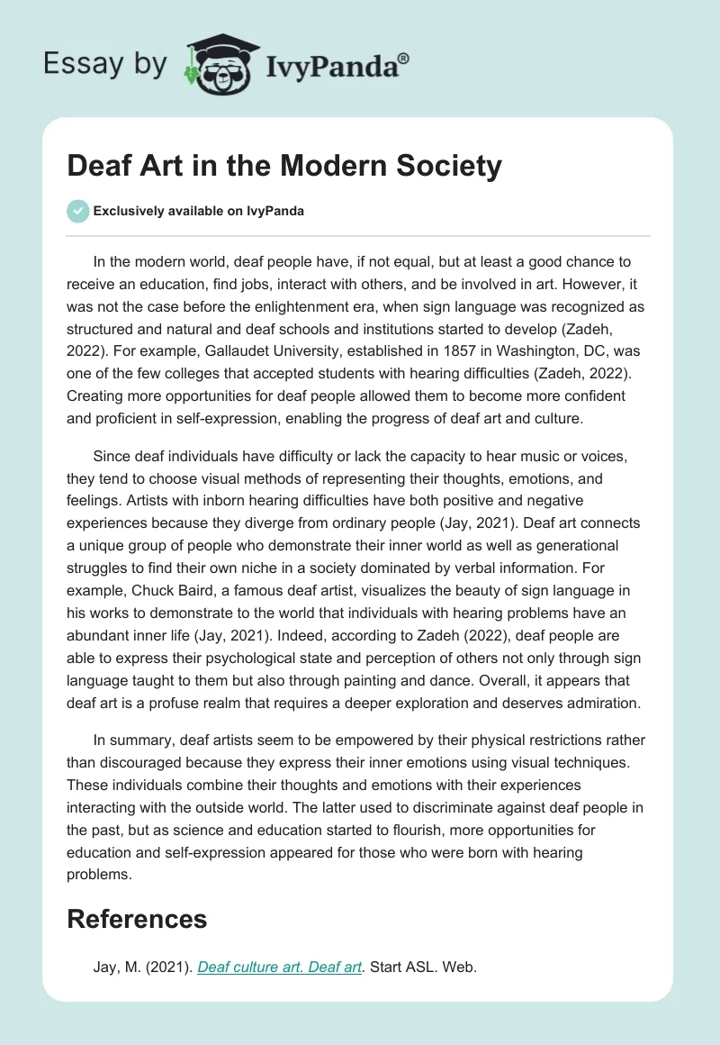 Deaf Art in the Modern Society. Page 1