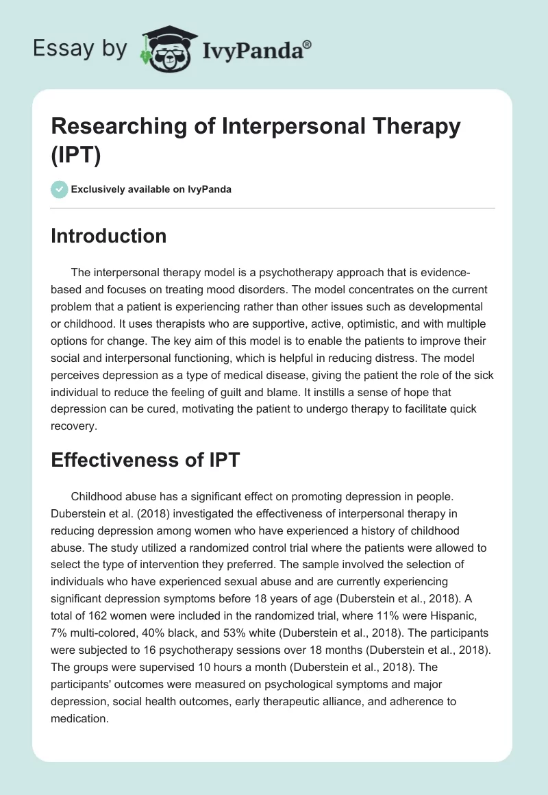 Researching of Interpersonal Therapy (IPT). Page 1